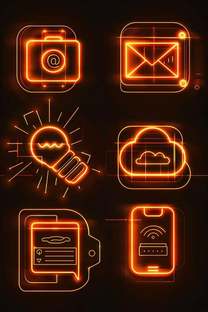 Premium Photo Neon Glowing Web And Social Icon Collection Elevate