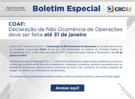 COAF Declaração de Não Ocorrência de Operações 31 01 Contabilidade