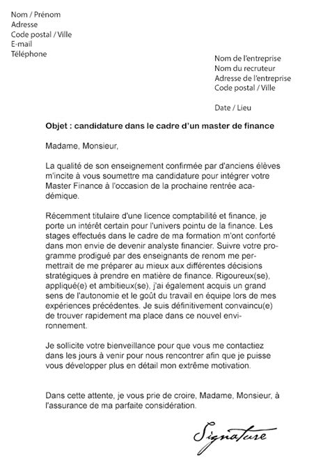 Lettre de motivation Master Finance Modèle de Lettre