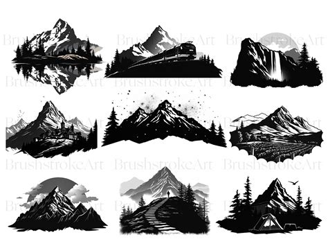 Mountain Silhouette Clipart, Mountain Outline, Forest, Trees, Mountain ...