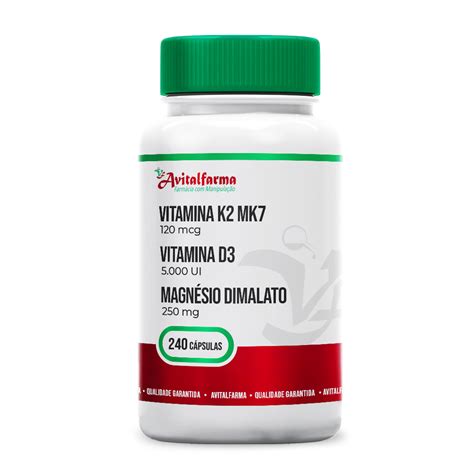 Vitamina K2 Mk7 120mcg Vitamina D3 5000ui Magnésio Dimalato 250mg