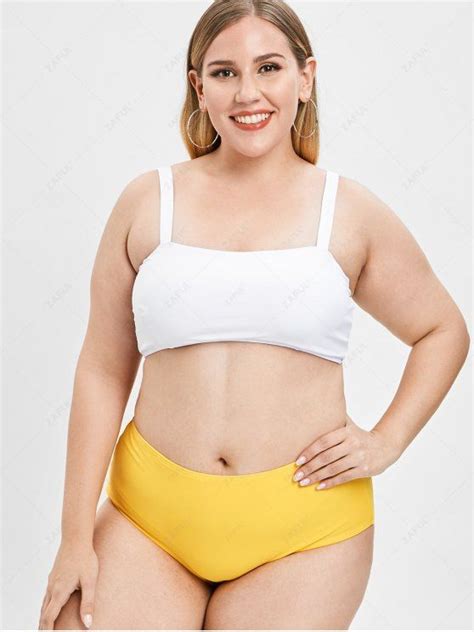 [24 Off] 2021 Padded Plus Size High Waisted Bikini Set In Bee Yellow