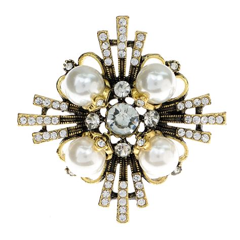 Cindy Xiang Shining Crystal Cross Brooches For Women Vintage Pearl