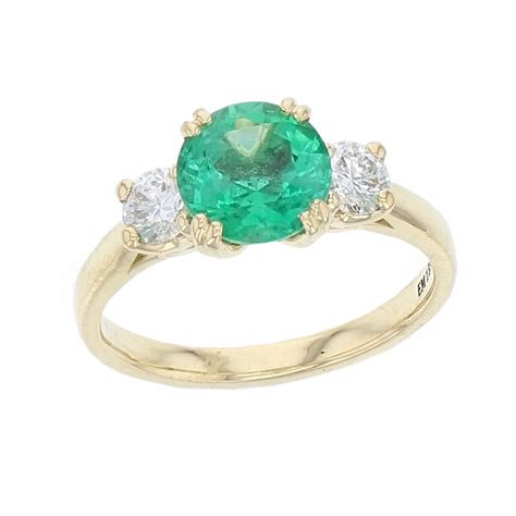 Emerald Diamond 18ct Yellow Gold Trilogy Ring Faller