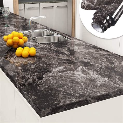 Yenhome Peel And Stick Countertops 24 X 200 Inch Sandstone Black Brown Granite Marble Contact