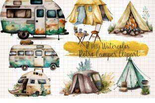 Retro Camping Watercolor Clipart Graphic By Watercolorarch Creative