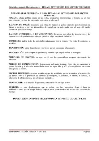 Vocabulario tema 8 las actividades del sector terciario 3ºeso PDF