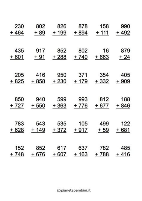 Esercizi Sulle Addizioni Per La Scuola Primaria Da Stampare Fogli Di