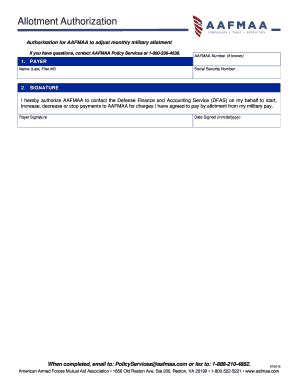 Fillable Online Allotment Authorization Aafmaa Fax Email Print