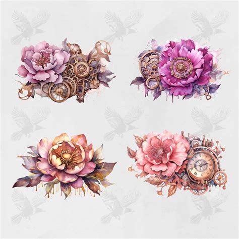 Png Vintage Steampunk Flower Clipart Watercolour Vintage Steampunk