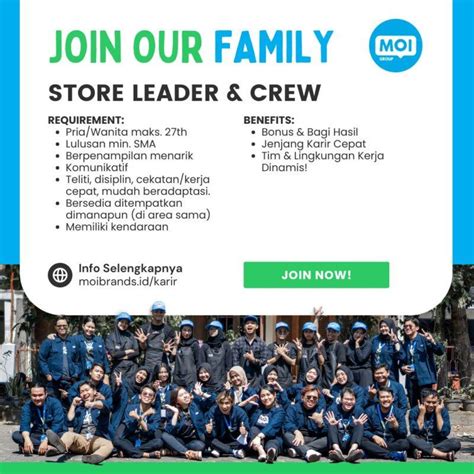 Lowongan Kerja Store Leader Crew Di Moi Group Lokersemar Id