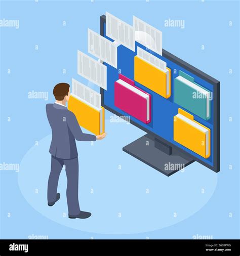 Isometric Database Archive Folder In The Archives Drawer With