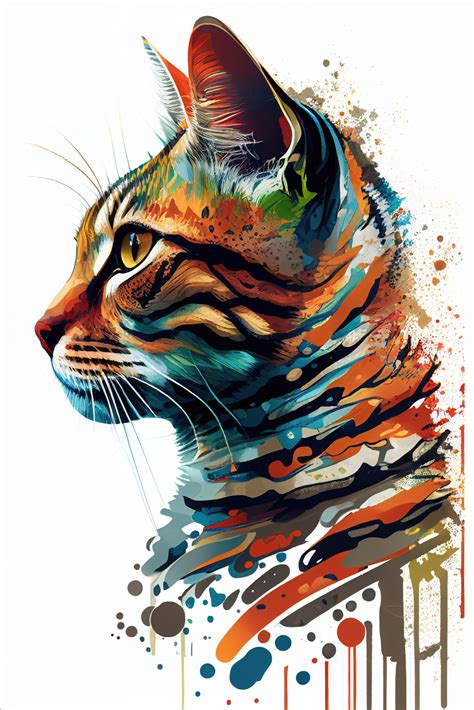 Colorful Bengal Cute Cat Poster Picture Metal Print Paint By