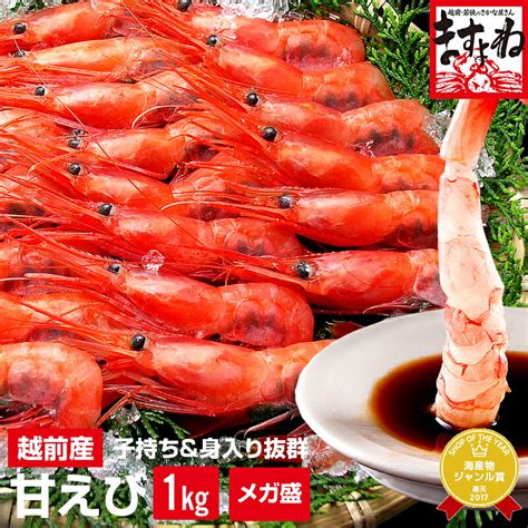 ギフト グルメ大賞エビ部門3度受賞 【日本海産】子持ち越前甘えび1kg500g×2 約60尾 80尾入 無添加・無着色 えびエビ