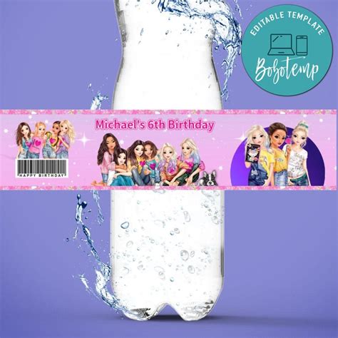 TOPModel Birthday Water Bottle Label Template Bobotemp