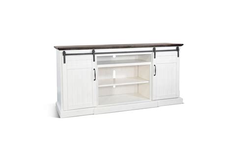 Farmhouse White 78" TV Stand With Storage Barn Doors | Living Spaces