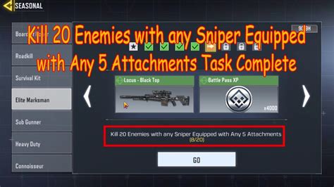 Mobile Kill 20 Enemies With Any Sniper Equipped With Any 5 Attachments