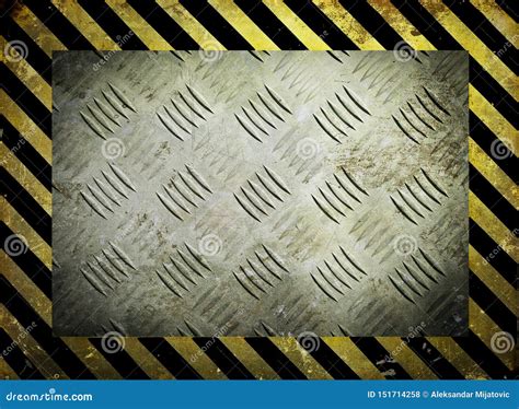 Diamond Metal Template With Yellow Warning Stripes Background Stock