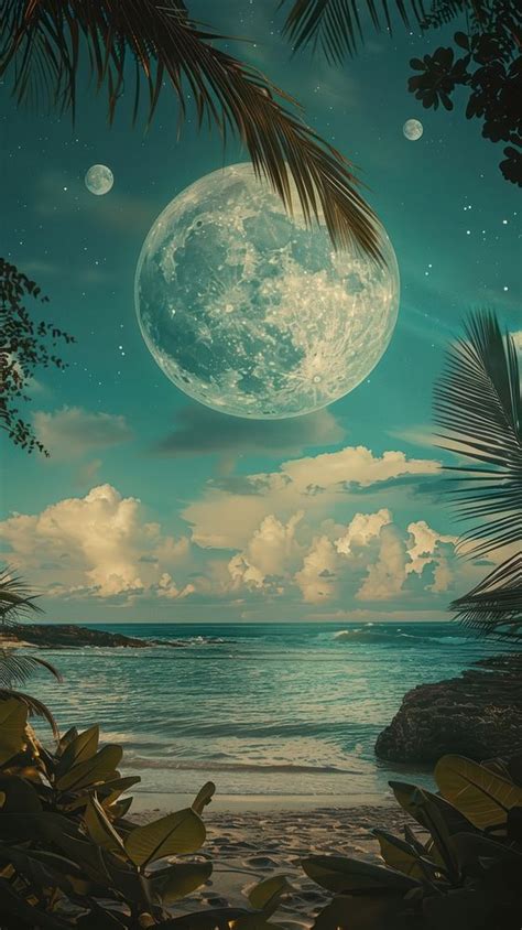 Full moon beach astronomy shoreline. | Premium Photo Illustration ...