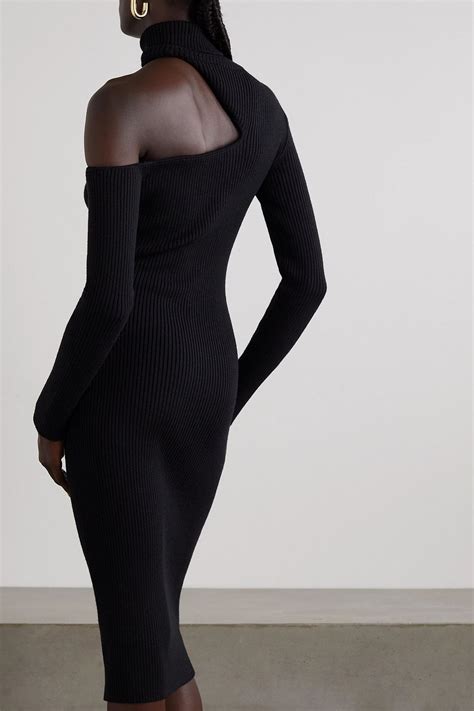 Tom Ford Cutout Ribbed Wool Blend Turtleneck Midi Dress The Outnet