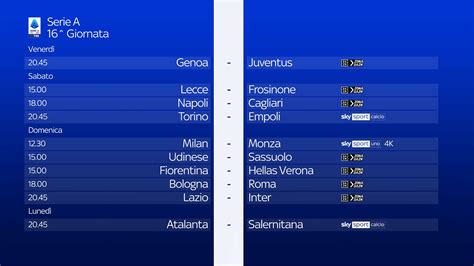 Serie A 16 Giornata Le Partite Dove Vederle E Gli Arbitri Sky Sport