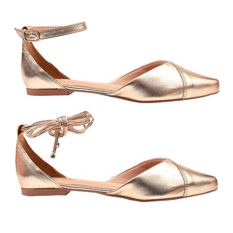 Mule Bico Fino Mariah Op Es De Amarrar Metalizado Dourado Compre