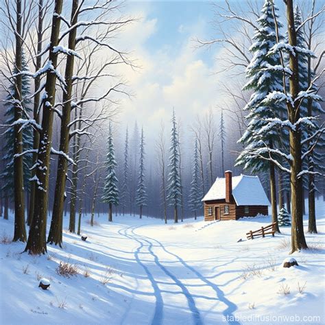 bob ross winter landscape stable diffusion