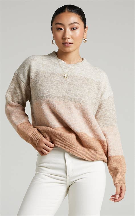 Claudette Colour Block Stripe Knit Jumper In Natural Showpo Eu