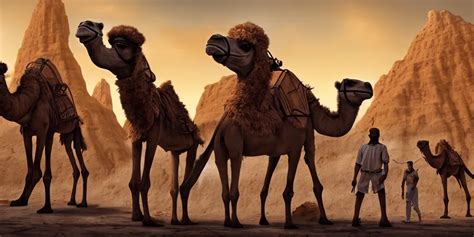 Bipedal Humanoid Camel Merchants In Town Square Stable Diffusion