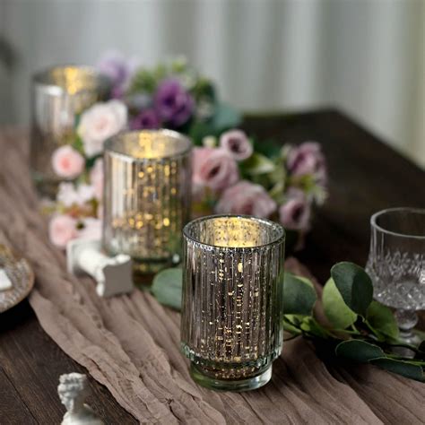 Efavormart 3 Pack 5 Silver Mercury Glass Speckled Votive Candle Holder Vase Hurricane Candle