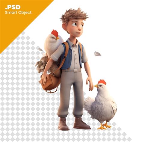 Rendu Numérique 3d D un Petit Garçon Avec Un Poulet Isolé Sur Fond