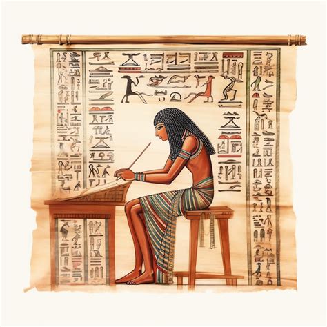 Premium Photo | Scribe or scholar writing hieroglyphics on a papyrus scroll illustration