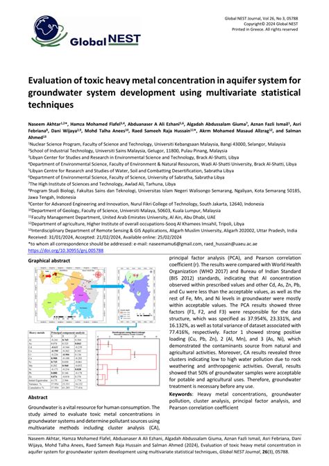 Pdf Evaluation Of Toxic Heavy Metal Concentration In Aquifer System