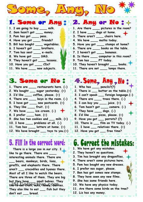 Some E Any Exercicios - Some, Any, No | Teaching english grammar, Learn english, English ...