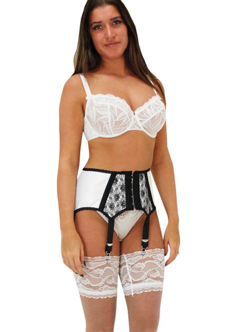 Elaine Edwards Luxury White Burlesque Boned Strap Suspender Belt