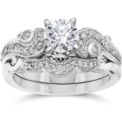 Emery 34ct Vintage Diamond Filigree Engagement Wedding Ring Set 14k