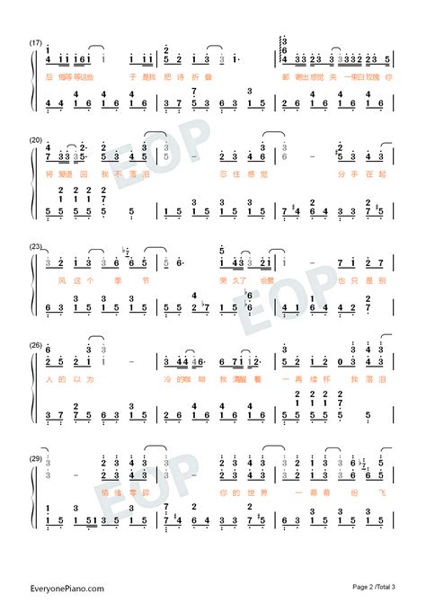 我落泪情绪零碎 精编钢琴独奏 周杰伦双手简谱预览2 钢琴谱文件（五线谱、双手简谱、数字谱、midi、pdf）免费下载
