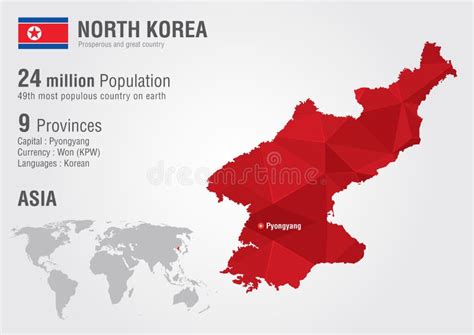 De Wereldkaart Van Noord Korea Met Een Textuur Van De Pixeldiamant