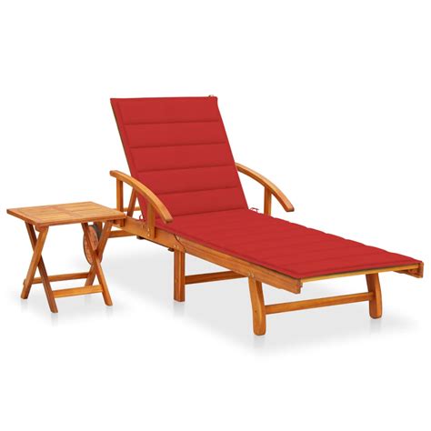 Chaise Longue De Jardin Avec Table Et Coussin Bois D Acacia VidaXL