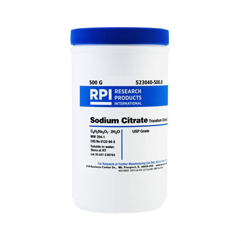 S23040 500 0 Sodium Citrate Trisodium Salt Dihydrate Citric Acid