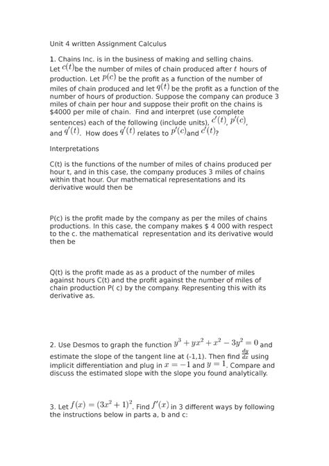 Unit 4 Written Assignment Calculus Unit 4 Written Assignment Calculus