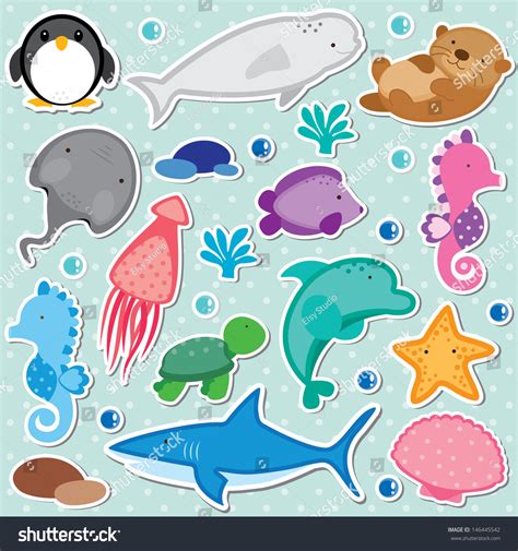 Sea Animals Clip Art Stock Vector (Royalty Free) 146445542 | Shutterstock