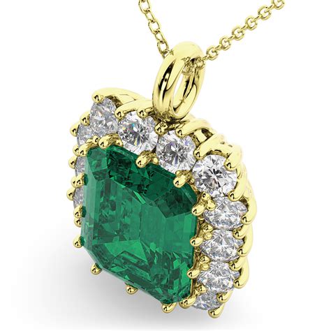 Emerald Cut Emerald & Diamond Pendant 14k Yellow Gold 5.68ct - AD1788