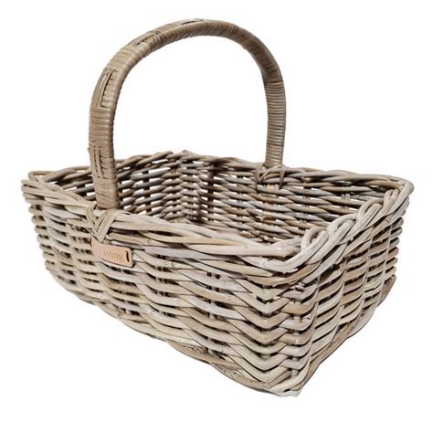 Set Of Large Oblong Grey Kubu Rattan Shopping Butchers Baskets