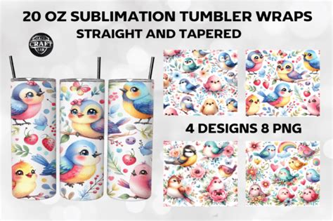 Watercolor Cute Birds Tumbler Wraps 20oz Graphic By LazyCraftlab