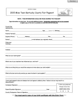 Fillable Online CONTESTANT INFORMATION AND ENTRY FORM Fax Email Print