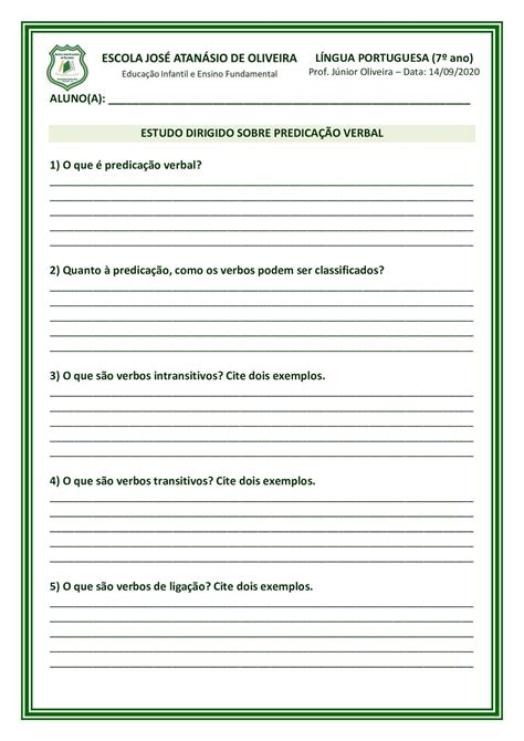 Atividade Predicado Verbal E Nominal - Atividade Predicado Verbal E Nominal - NAZAEDU