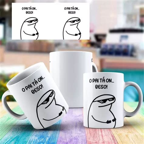 Caneca Porcelana Xícara Flork Meme O Pai Tá On Beso à venda em