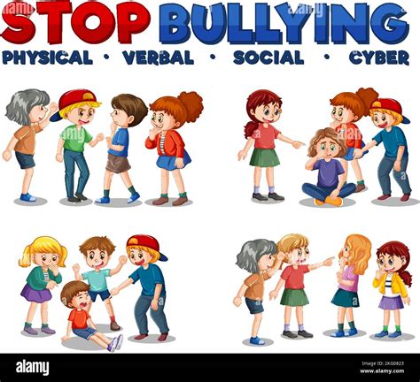 Bullying kids cartoon characters set illustration Stock Vector Image ...