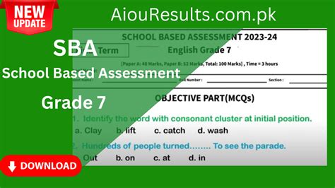 School Based Assessment Sba 2024 Grade 7 Key Final Term